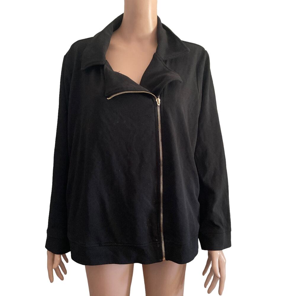 Nina Leonard Jacket Womens 1X Black Front Zip